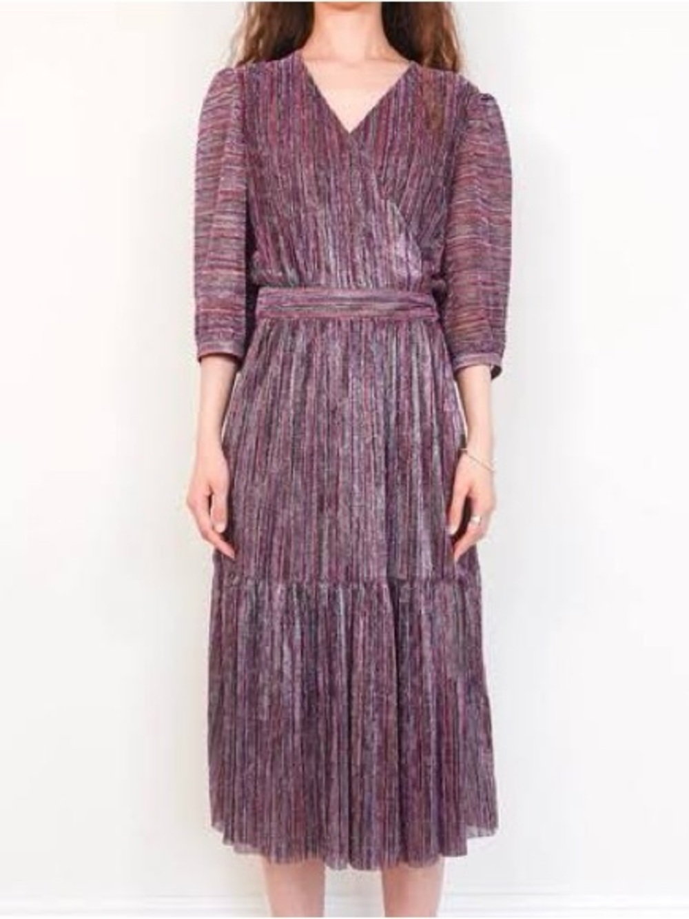 Ba&sh Rainbow Metallic Shimmer Boho/Coastal/ Festival Wrap Dress